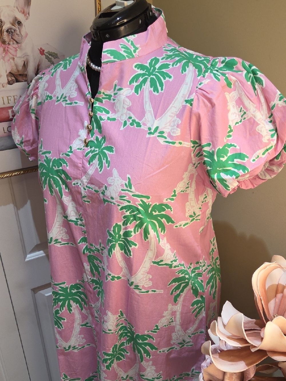 Nwt XXL STS SAIL TO SABLE Pink Palm-Print Maxi Dress with Mandarin Collar - Picture 17 of 17